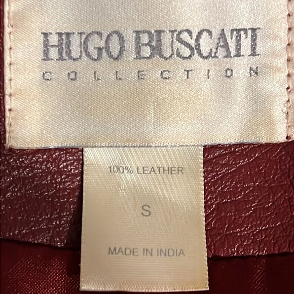 Hugo Buscati Maroon‎ Leather Moto Biker Jacket Size S - Picture 12 of 13
